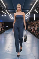 BUSTIER PLEATED STRAIGHT-LEG JUMPSUIT