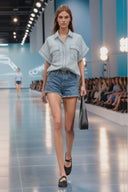 Stitch Detail Front Zip Up Blouse