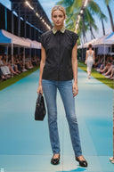 Short Sleeve Blouse with Detachable Collar