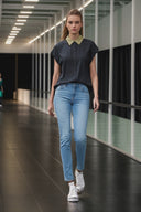 Short Sleeve Blouse with Detachable Collar